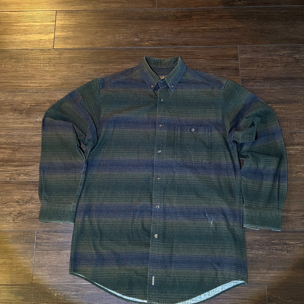 Vintage Woolrich Green Cotton Button Down Shirt Long Sleeve Workwear